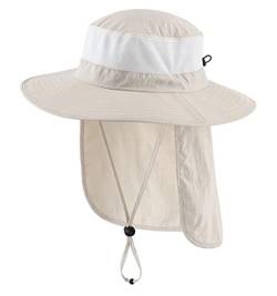 Magracy Unisex Outdoor-Sonnenhut mit breiter Krempe Mesh UPF50+ Safari-Hüte mit Nackenklappe Angelhüte, Beige von Magracy