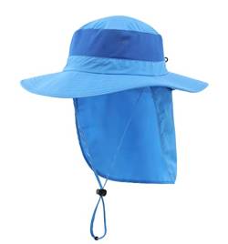 Magracy Unisex Outdoor-Sonnenhut mit breiter Krempe Mesh UPF50+ Safari-Hüte mit Nackenklappe Angelhüte, Blau von Magracy