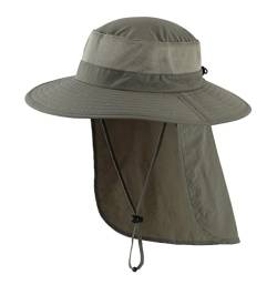 Magracy Unisex Outdoor-Sonnenhut mit breiter Krempe Mesh UPF50+ Safari-Hüte mit Nackenklappe Angelhüte, Erbsengrün von Magracy