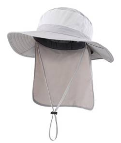 Magracy Unisex Outdoor-Sonnenhut mit breiter Krempe Mesh UPF50+ Safari-Hüte mit Nackenklappe Angelhüte, Hellgrau von Magracy