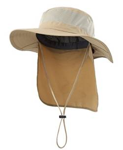 Magracy Unisex Outdoor-Sonnenhut mit breiter Krempe Mesh UPF50+ Safari-Hüte mit Nackenklappe Angelhüte, Khaki von Magracy