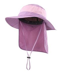 Magracy Unisex Outdoor-Sonnenhut mit breiter Krempe Mesh UPF50+ Safari-Hüte mit Nackenklappe Angelhüte, Lila von Magracy