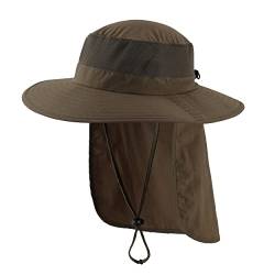 Magracy Unisex Outdoor-Sonnenhut mit breiter Krempe Mesh UPF50+ Safari-Hüte mit Nackenklappe Angelhüte, Olivbraun von Magracy