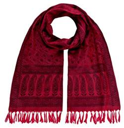 Maharanis Handgewebter Jacquard Seidenschal 100% reine Seide rot-schwarz von Maharanis