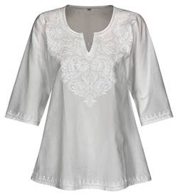 Maharanis Kurti Klassiker Tunika Bluse Reine Baumwolle weiß handbestickt M von Maharanis