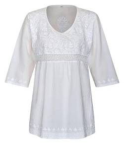 Maharanis Kurti Tunika Bluse tailliert Reine Baumwolle weiß handbestickt L von Maharanis