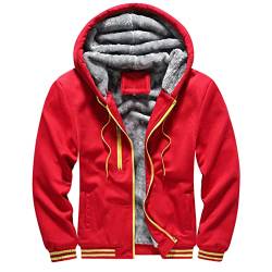 MaiYon Herren Pullover Winter Workout Fleece Hoodie Jacken Full Zip Wool Warm Thick Coats Red 3XL von MaiYon