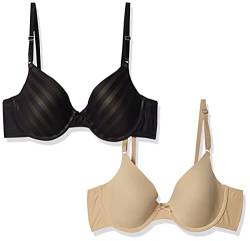 Maidenform Damen One Fab Fit Demi Bra 2-Pack T-Shirt-BH, Korpus beige/schwarz/Korpus beige, 36 D von Maidenform