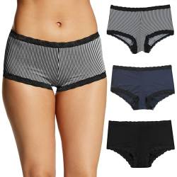 Maidenform Damen Panty Mikrofaser, eine tolle Passform, Boyshort Höschen mit Spitze, 3er-Pack Slips für Jungen, Streifen/Marineblau/Schwarz, M von Maidenform