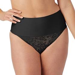 Maidenform Damen Tame Your Tummy Shaping Lace Thong with Cool Comfort Taillen-Shapewear, Schwarze Spitze, Small von Maidenform