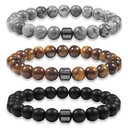 3pcs Karte Stein Armband Weiß Türkis Armband Yoga Armbänder Kristalle und Heilsteine Armbänder Handgemachte Armbänder Geflochtenes Seil Naturstein 8mm Perlen Armbänder für Männer und Frauen von Maigendoo