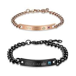 Maigendoo Damen Herren Pärchen Armbänder Edelstahl Paare Armbänd mit Gravur His Queen Her King Rostfreier Stahl Partner Armband Couple Armbänder für Liebhaber Lover Geschenke (Schwarz Rosegold) von Maigendoo