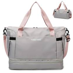 MaijjLyn Erweiterbare Reisetasche, Wochenendtasche für Damen, wasserdicht, groß, Sporttasche, Sporttasche, Handgepäcktasche mit Schuhfach, Grau/Pink von MaijjLyn