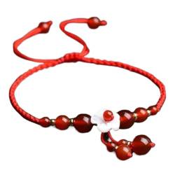 Feng Shui Rotes Armband, 2 Stück Fußkettchen-Armband, natürliches Achat-Kristall-Armband, Blumen-Charm, verstellbar, rotes Glücksarmband, Reichtum-Amulett, handgefertigtes buddhistisches Knöchel-Armba von MaikOn