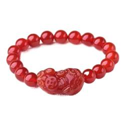 Feng Shui Rotes Armband, Armband Lucky One Ancient Coin Pixiu Charm Natürlicher roter Achat Balance Rotes Armband Onyx Perlen Urlaub Schmuck Reichtum Amulett Geld anziehen Wohlstand Glück, 8 mm ( Colo von MaikOn