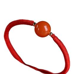 Feng Shui Rotes Armband, Glücksbringer for Frauen, natürliches südrotes Achat-Armband, lachendes Buddha-Armband, rote Kordel, verstellbares Armband, Jahr des Tigers, rotes Amulett ( Color : Lucky bead von MaikOn