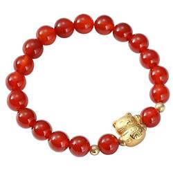 Feng Shui Rotes Armband, Glückskatzen-Perlenkettenarmband aus Sterlingsilber, natürlich, spirituell, gegen das Böse, Amulett, Charme, Reichtum, verstellbares Armband, Glücksgeschenk ( Color : Silver ) von MaikOn