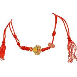 Feng Shui Rotes Armband, Glückstierkreis-Kaninchen-Anhänger, Bagua-Spiegel-Anhänger, vergoldetes reines Silber, Hetian-Jade-Achat, Harmonie-Schnalle-Armband for Jahr, Glück, Geld, Wohlstand, Bagua ( C von MaikOn