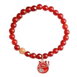 Feng Shui Rotes Armband, Natürliche Glückskatze Pi Xiu Rinder Kristall Armband Reichtum Amulett Quarz Spiritueller Charme Edelsteine ​​Armreif Verstellbares Glücksgeschenk Frauen Kinder,pi xiu ( Color von MaikOn
