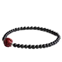 Feng Shui Rotes Armband, Natürliches schwarzes Obsidian-Armband, Lotus-Zinnober-Kristallperlen-Armband, Reichtum-Amulett, 4 mm Quarz-Armband, Talisman, viel Glück, Quarz-Meditation von MaikOn