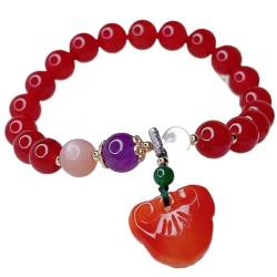 Feng Shui Rotes Armband, Ruyi Jade-Armband, lila Kristallperlen, Reiki-Quarz-Armband, authentisches Juwel for Wohlstand, Reichtum, Langlebigkeit, for Männer und Frauen, Rot (Color : Red) von MaikOn