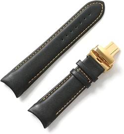Herrenarmband, Lederarmband, Armband for Männer und Frauen, gebogenes Ende, Lederuhr, Herrenarmband, 22 mm/23 mm/24 mm (Color : Black Orange Gold) von MaikOn
