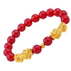 MaikOn Feng Shui Rotes Armband, Amulett Pixiu Paar 8 mm Armband natürliche Achate rote Kristalle Perlen ausgleichendes Armband Kristall Glück mutig (2 Stück) (Color : Green) von MaikOn