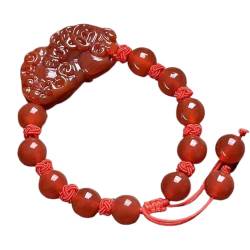MaikOn Feng Shui Rotes Armband, Armband aus natürlichen Achaten, roten Perlen, Schutz, Reiki, Meditation, verstellbares Amulett-Armband, Schmuck, Geschenke (Color : Red) von MaikOn
