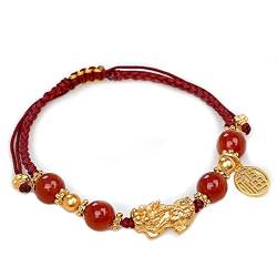 MaikOn Feng Shui Rotes Armband, Feng Shui Reichtum Armband Armband Gold Pixiu Pi Yao ArmbandGlücksbringer Anhänger Glücksarmband Handgefertigtes buddhistisches Armband verstellbar (Color : Red) von MaikOn