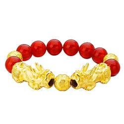 MaikOn Feng Shui Rotes Armband, Natürliche Achate rote Perlen Armband Schutz Doppel Reiki Meditation verstellbare Amulte Armband Schmuck Geschenke (Color : Green) von MaikOn