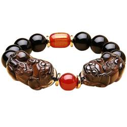 MaikOn Feng Shui Rotes Armband, Natürlicher schwarzer Obsidian Pixiu/Piyao Sechs Worte Armband Edelstein Energie Tigerauge Perlen Verstellbares Reichtumsarmband Schutz, 3,14MM (Color : 2_16MM) von MaikOn