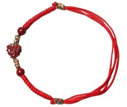 MaikOn Feng Shui Rotes Armband, Zinnober-Glücksstern-Tier-Charm, handgefertigt, gewebtes Seil, geflochten, rote Schnur, lockt romantische Beziehung, Geld, Wohlstand, Glück, Armband, Ochse von MaikOn