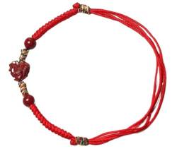 MaikOn Feng Shui Rotes Armband, Zinnober-Glücksstern-Tier-Charm, handgefertigt, gewebtes Seil, geflochten, rote Schnur, lockt romantische Beziehung, Geld, Wohlstand, Glück, Armband, Schaf von MaikOn