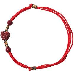 MaikOn Feng Shui Rotes Armband, Zinnober-Glücksstern-Tier-Charm, handgefertigt, gewebtes Seil, geflochten, rote Schnur, lockt romantische Beziehung, Geld, Wohlstand, Glück, Fußkettchen von MaikOn