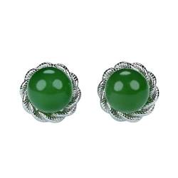 Ohrringe, Smaragd Ohrringe, Sterling Silber Grüne Jade Runde Perlen Ohrstecker Jade Schmuck Handgefertigte Creolen von MaikOn