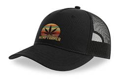 Hanf Farmer Marihuana Cannabis Baumwolle Trucker Cap Curved Visor Netback Hat Atmungsaktives Mesh Sport Top, Schwarz , One size von Maikomanija