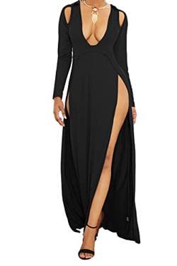 Frauen Weg Schulter Hohe Split Lange Formale Party Maxi Kleid Abendkleid (Black,XL) von Maimango