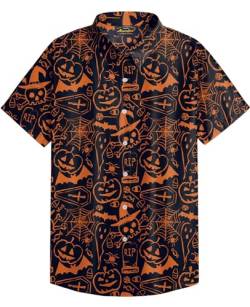 Mainfini Halloween Herren 3D Druck Cartoon Motiven Kostüm Lustig Poloshirt Skelett T-Shirt Freizeithemd A4 XXL von Mainfini