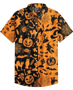 Mainfini Halloween Herren Button Down Kurzarm Kostüm Poloshirt T-Shirt Lustig Skelett Freizeithemd B3 XL von Mainfini