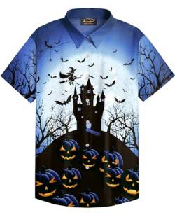 Mainfini Halloween Herren Button Down Kurzarm Kostüm Poloshirt T-Shirt Lustig Skelett Freizeithemd B7 XXL von Mainfini