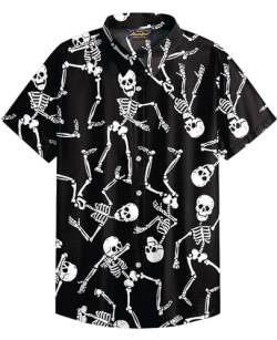 Mainfini Halloween Herren Button Down Kurzarm Kostüm Poloshirt T-Shirt Lustig Skelett Freizeithemd C3 S von Mainfini