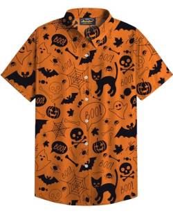 Mainfini Halloween Herren Button Down Kurzarm Kostüm Skelett T-Shirt Lustig Poloshirt Freizeithemd A2 XXL von Mainfini