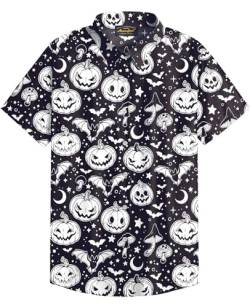 Mainfini Halloween Herren Cartoon Motiven 3D Druck Kostüm Poloshirt T-Shirt Lustig Skelett Freizeithemd A6 XL von Mainfini
