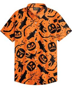 Mainfini Halloween Herren Kürbis Kopf Katze Kostüm Lustig Poloshirt Skelett T-Shirt Freizeithemd C2 XXL von Mainfini