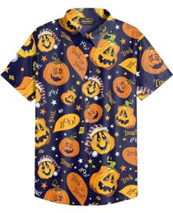 Mainfini Halloween Herren Kurzarm Button Down Kostüm Lustig Poloshirt Skelett T-Shirt Freizeithemd A9 XXL von Mainfini