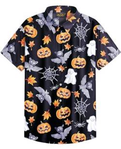 Mainfini Halloween Herren Kurzarm Button Down Kostüm T-Shirt Skelett Lustig Poloshirt Freizeithemd B9 XL von Mainfini