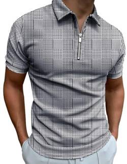 Mainfini Herren Poloshirt Kurzarm Atmungsaktiv Polohemd Fit Tops mit 1/4 Reißverschluss Grau S von Mainfini