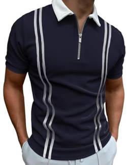 Mainfini Herren Poloshirt Kurzarm Atmungsaktiv Polohemd Fit Tops mit Reißverschluss Navy XL von Mainfini