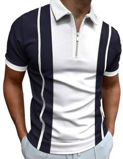 Mainfini Herren Poloshirt Kurzarm Atmungsaktiv Polohemd Fit Tops mit Reißverschluss Weiß XL von Mainfini