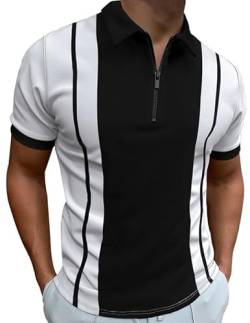 Mainfini Herren Poloshirt Kurzarm Slim fit Muskel t-Shirt Herren Herren Poloshirt Herren T-Shirts für Herren Polo Shirt Slim Fit Herren Poloshirt Herren Kurzarm Streifen - Schwarz S von Mainfini